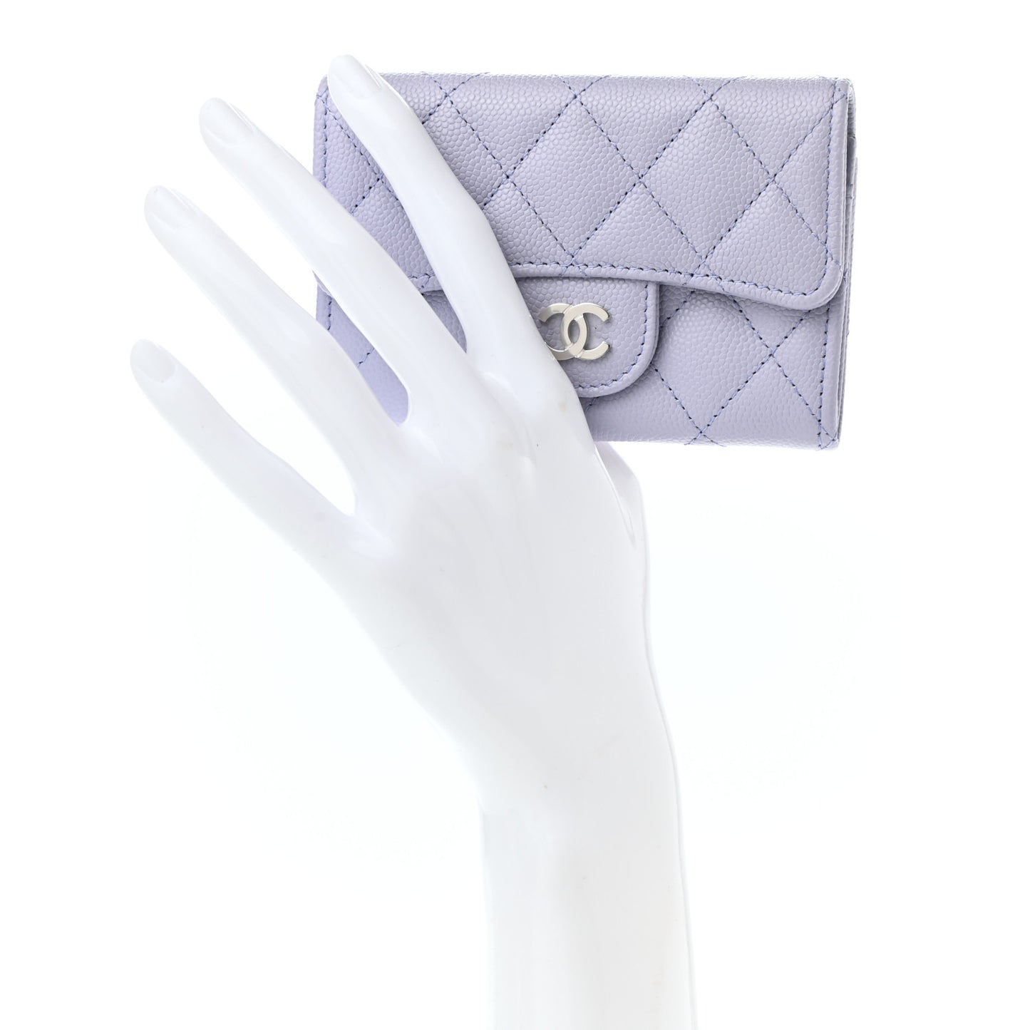 Caviar Quilted Flap Card Holder Wallet Light Purple