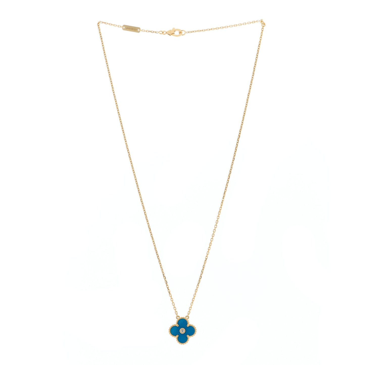 18K Yellow Gold Diamond Celestial Blue Sevres Porcelain Vintage Alhambra Pendant Necklace