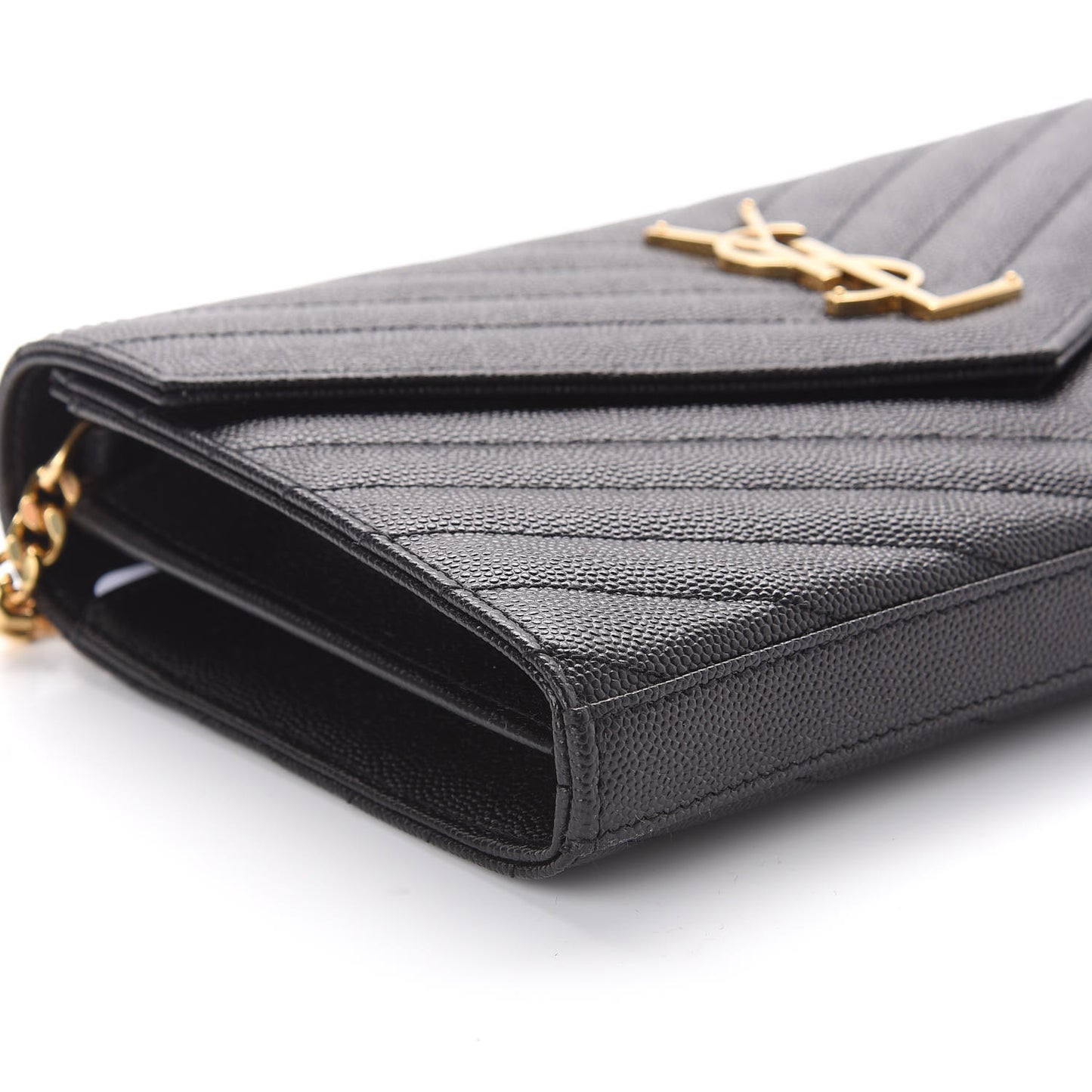 Grain De Poudre Matelasse Chevron Monogram Chain Wallet Black