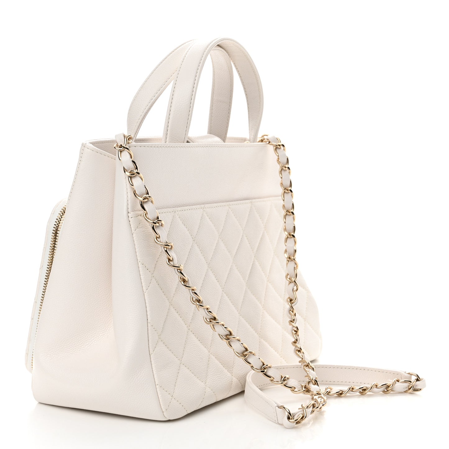 Caviar Quilted Small Business Affinity Shopping Bag White