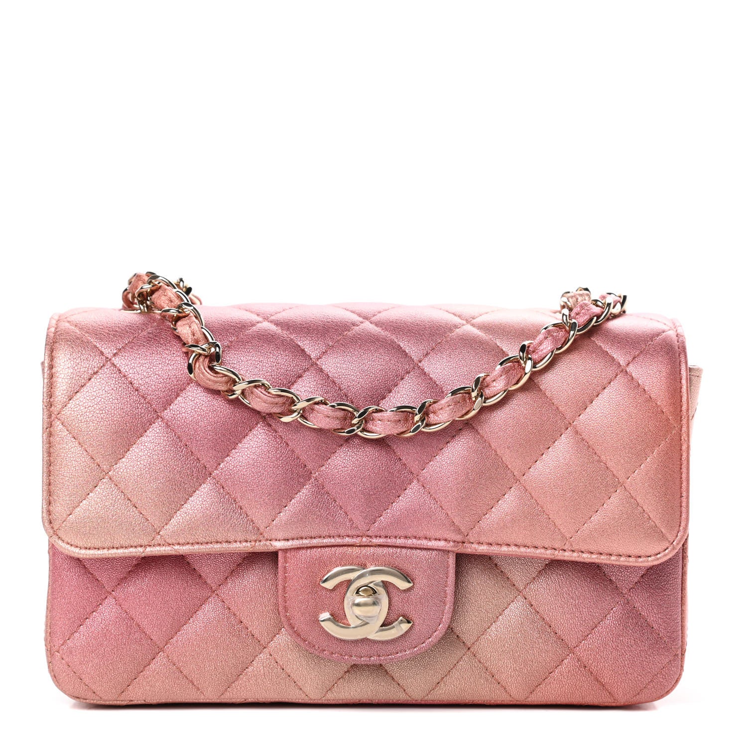 Chanel Metallic Lambskin Quilted Ombre Mini Rectangular Flap Pink 1 of 13
