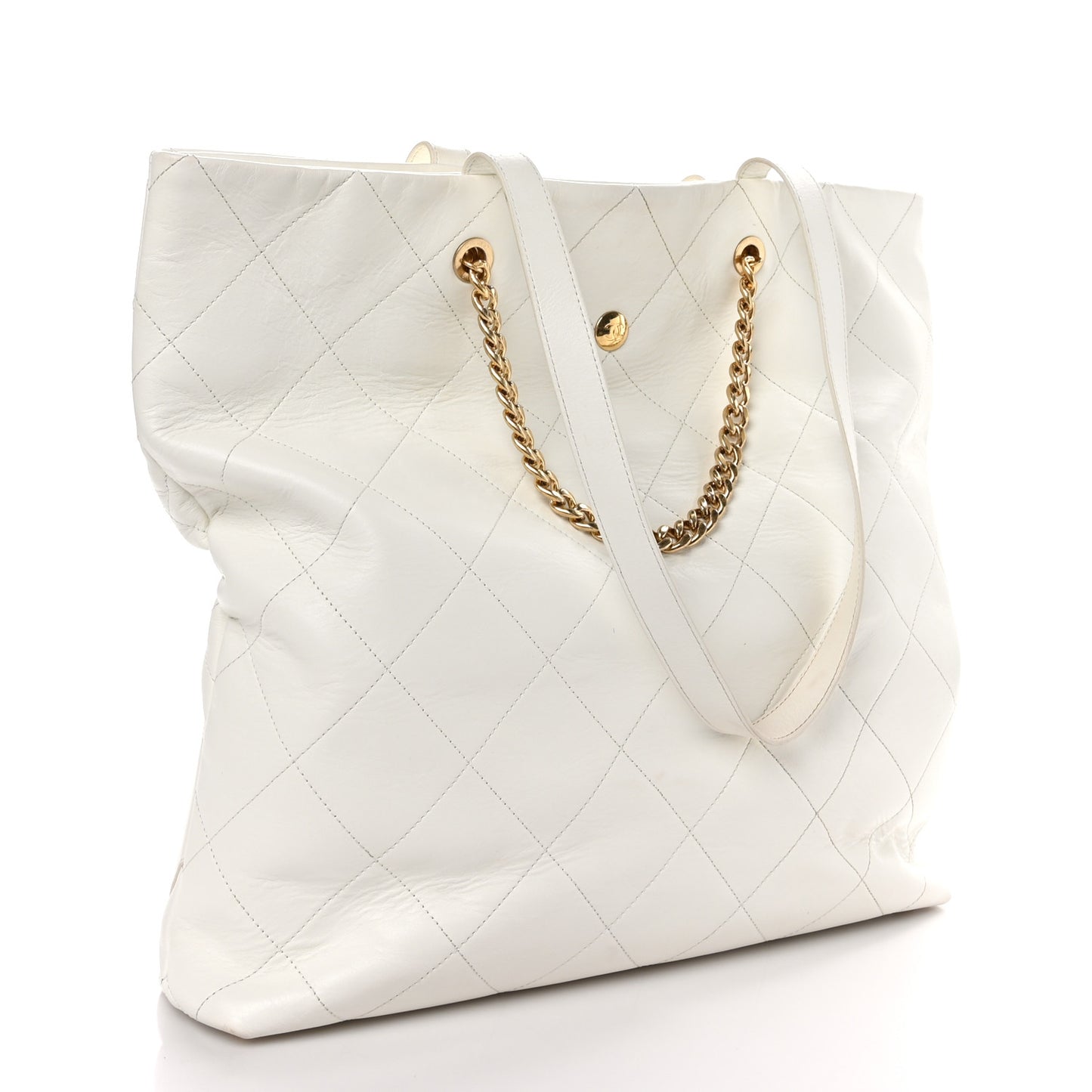 Calfskin Stitched CC Shopper Tote White