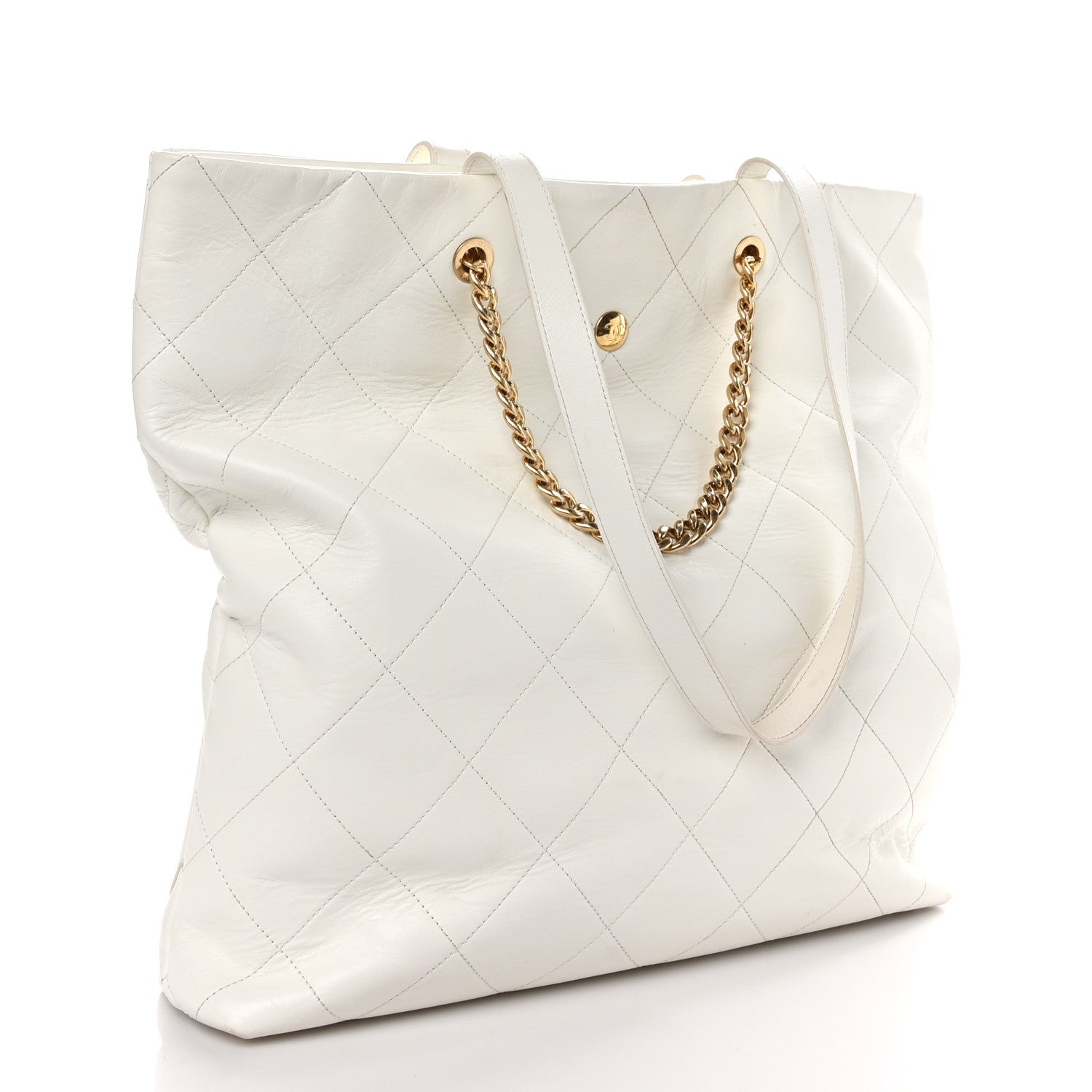 Chanel Calfskin Stitched CC Shopper Tote White 3 of 9
