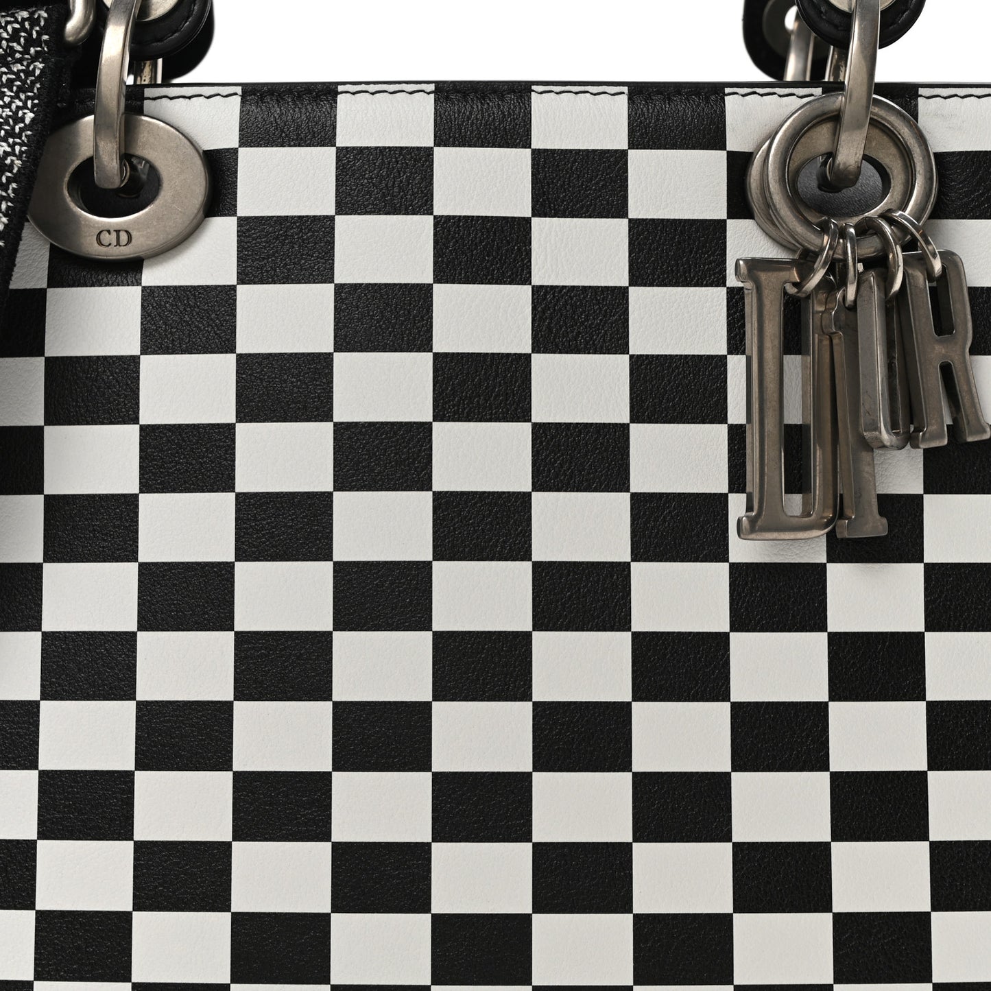 Calfskin Checkered Medium Lady Dior Black White