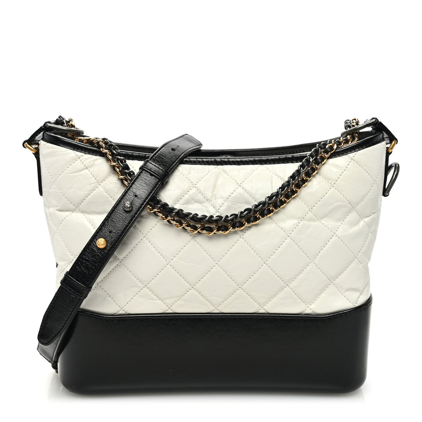 Aged Calfskin Quilted Medium Gabrielle Hobo Black White