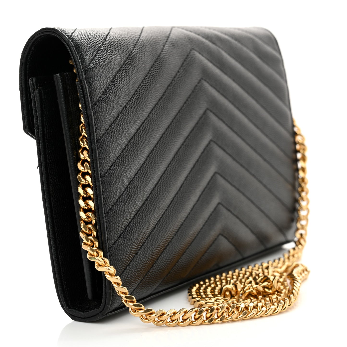 Grain De Poudre Matelasse Chevron Monogram Chain Wallet Black