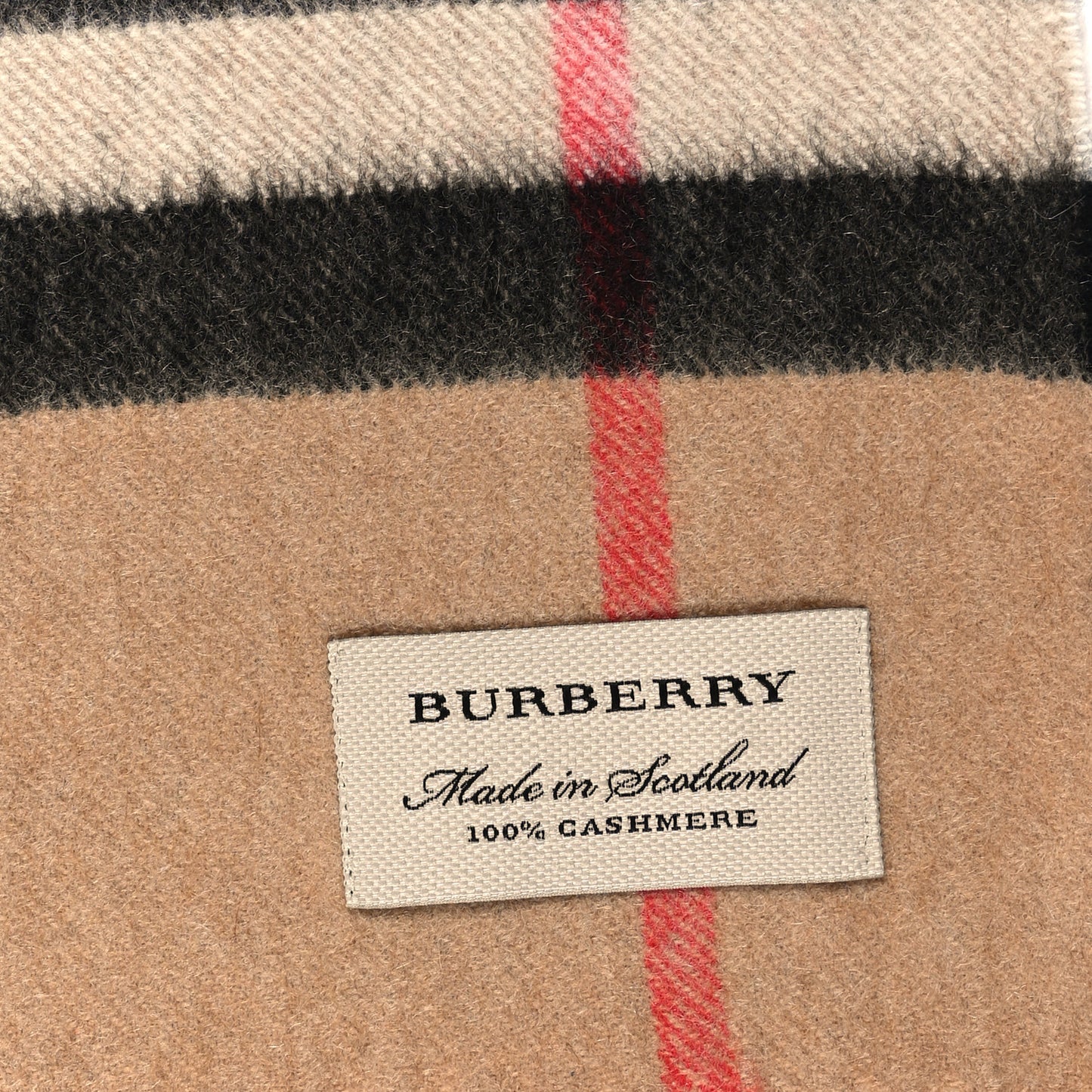 Cashmere Giant Check Fringe Scarf Archive Beige