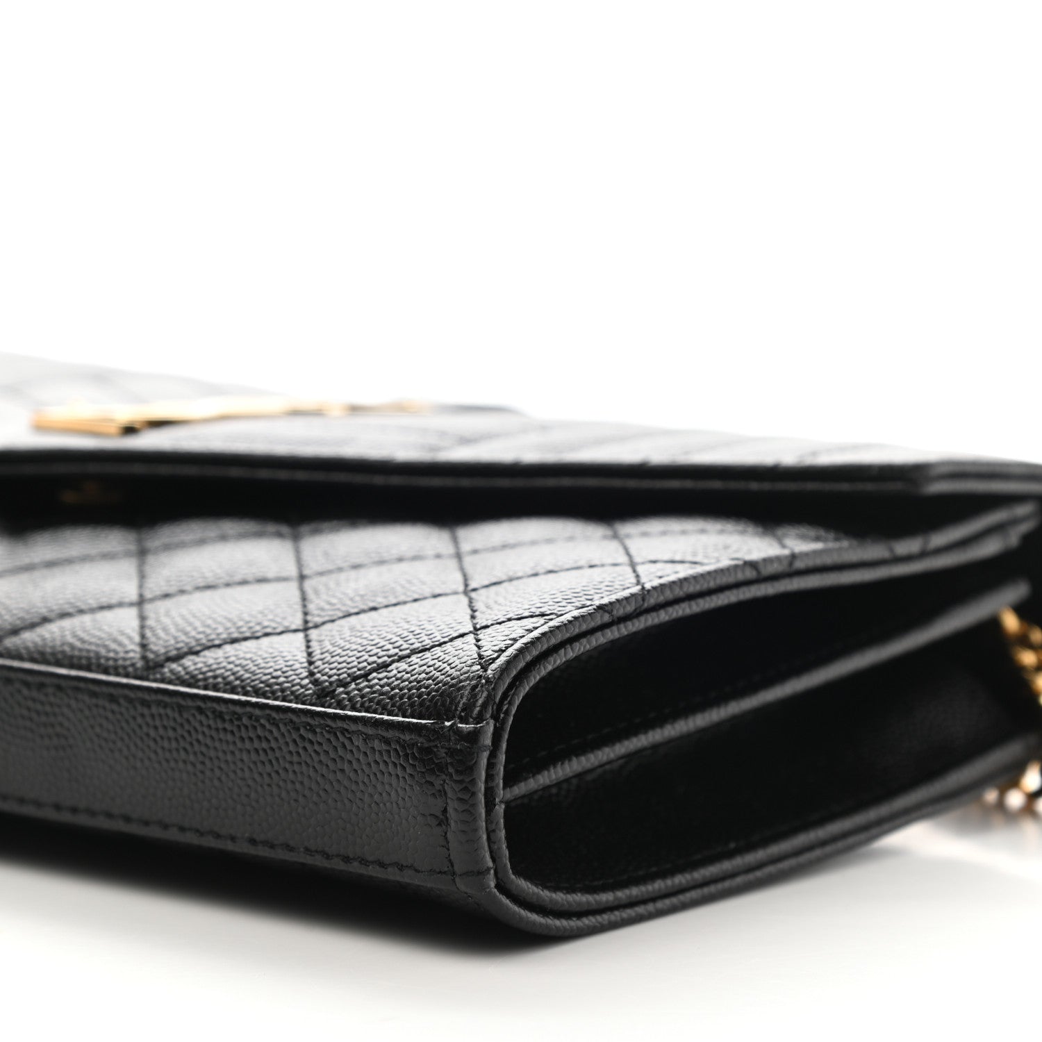 Saint Laurent Grain De Poudre Mixed Matelasse Triquilt Monogram Chain Wallet Black 9 of 11