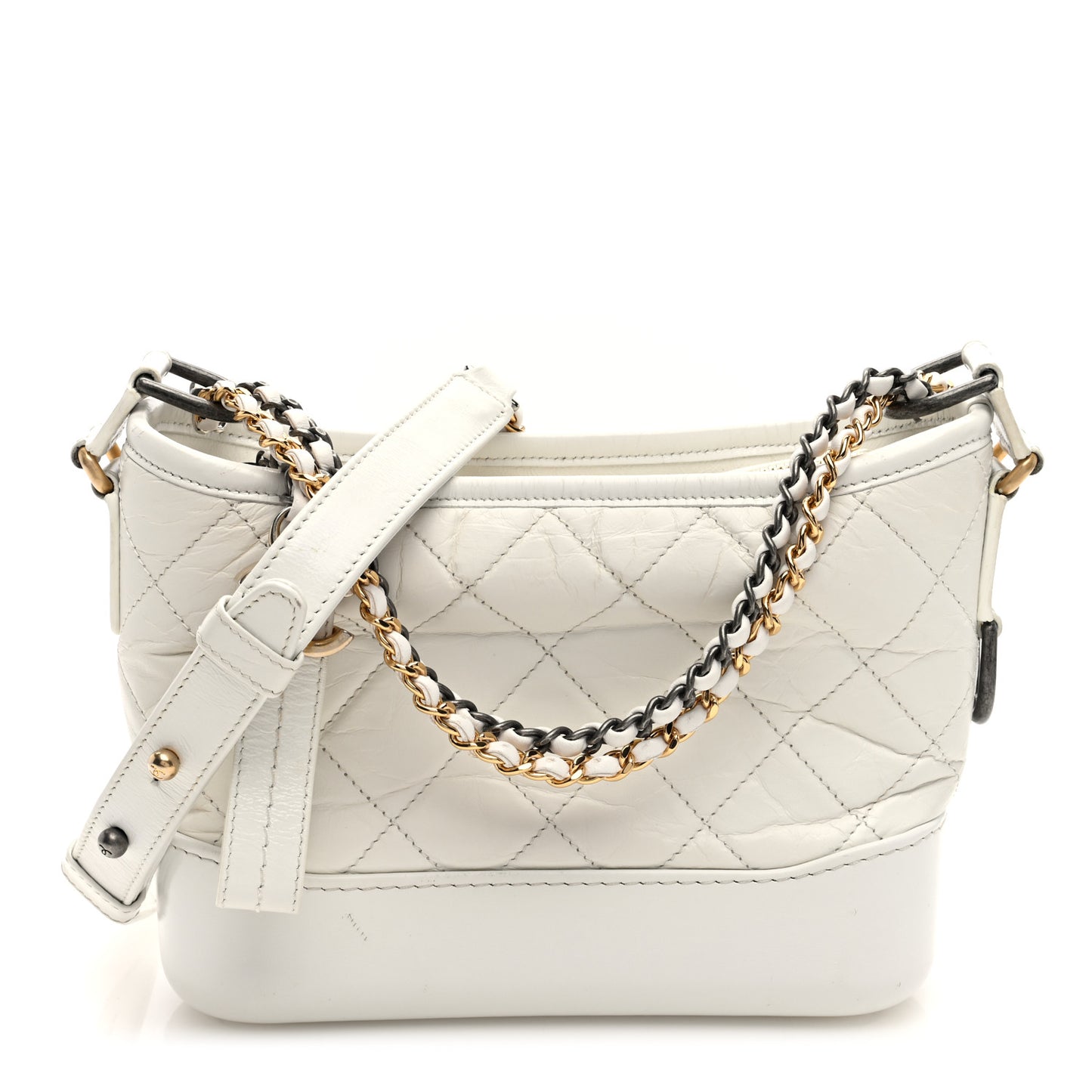 Aged Calfskin Quilted Small Gabrielle Hobo White
