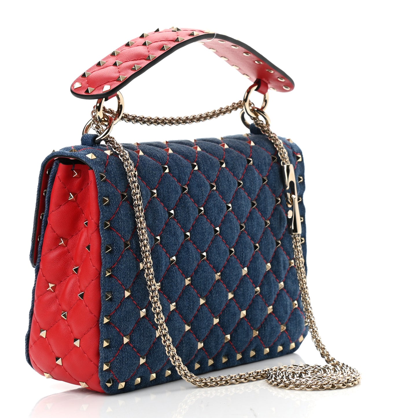 Denim Nappa Medium Rockstud Spike Shoulder Bag Denim Rouge