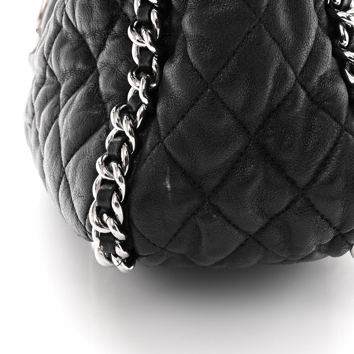 Washed Lambskin Quilted Maxi Chain Around Flap Black