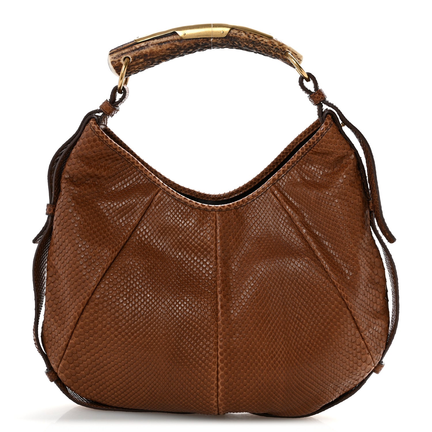Saint Laurent Snakeskin Buffalo Horn Mombasa Hobo Brown 1883402 