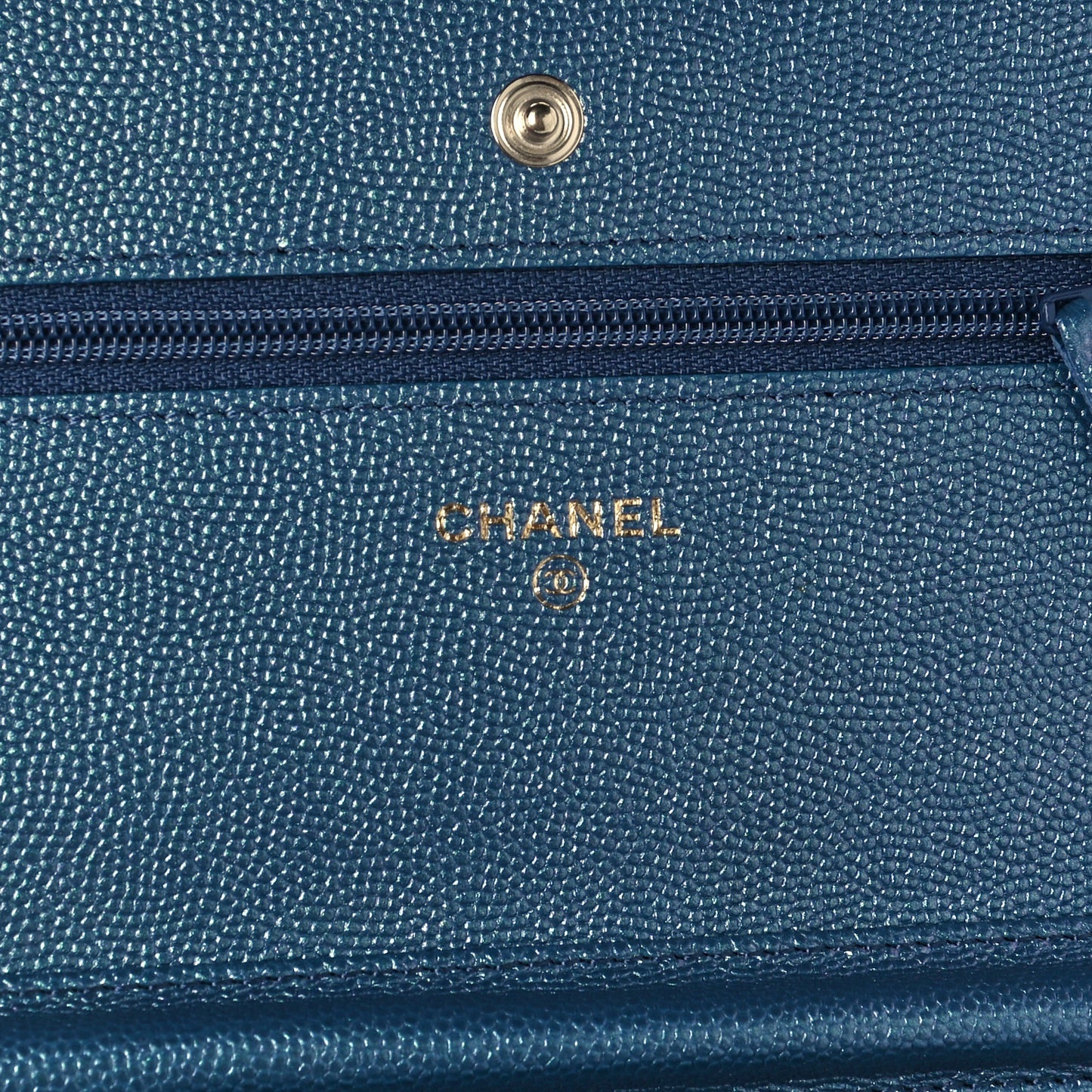 Iridescent Caviar Quilted Wallet On Chain WOC Dark Blue