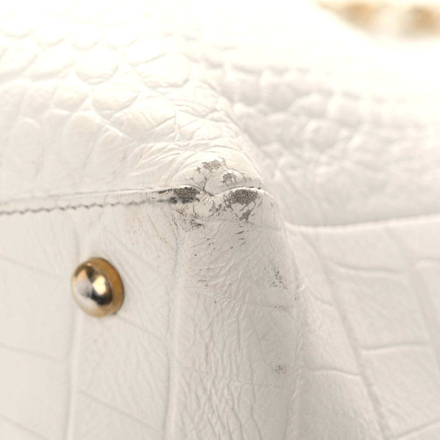 Calfskin Crocodile Embossed Large Cocodile Shopping Tote White