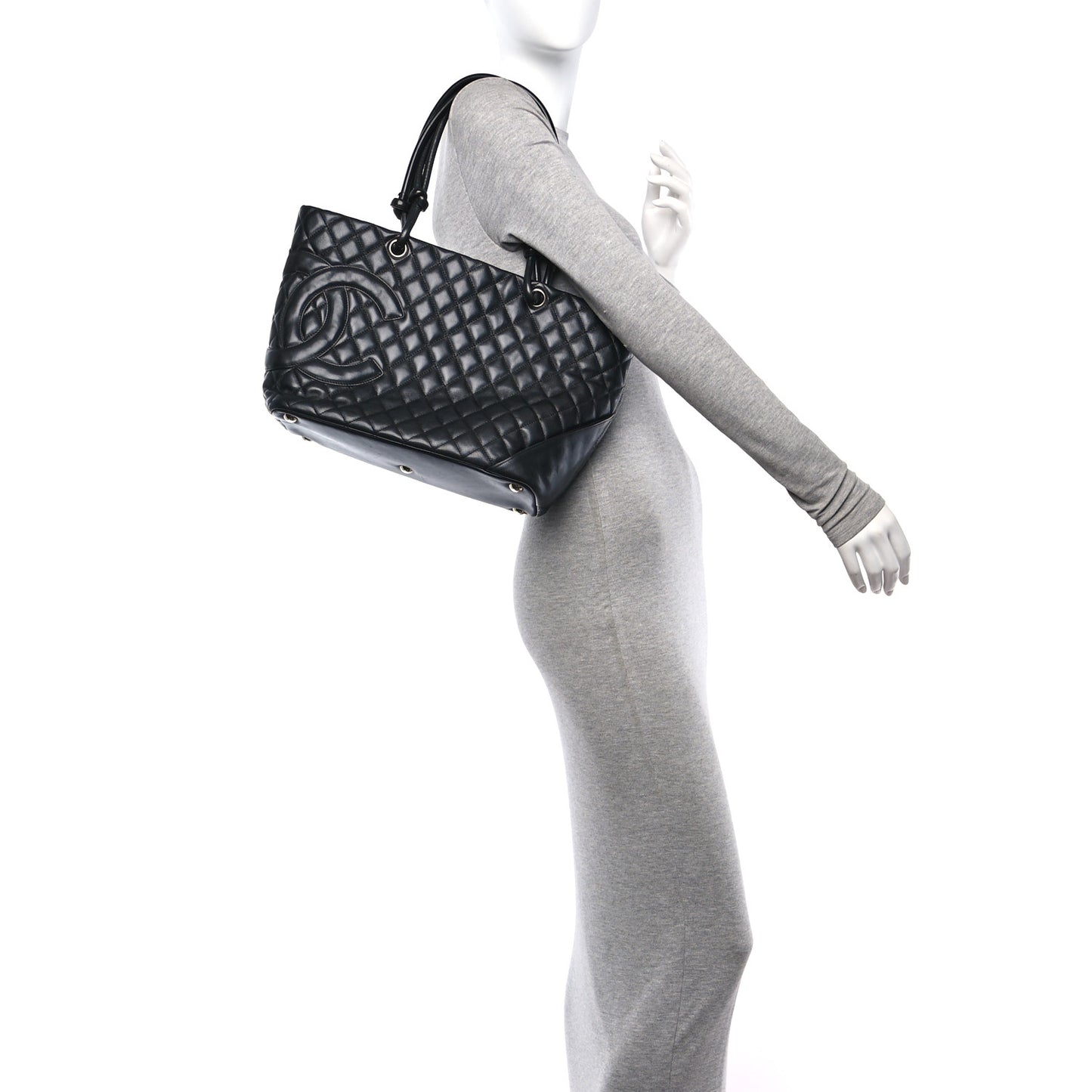 Calfskin Quilted Large Cambon Tote Black