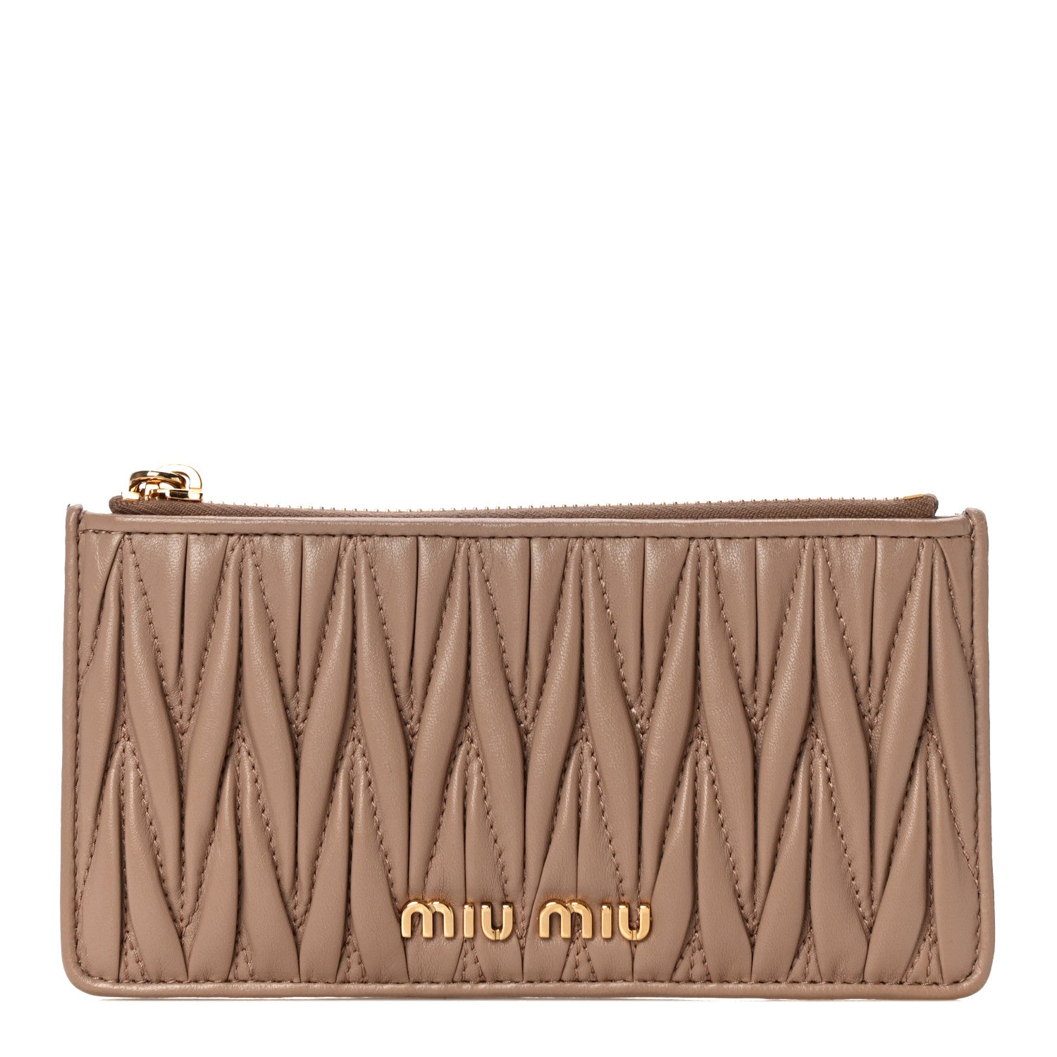 Miu Miu Nappa Matelasse Quilted Zip Card Case Cammeo 944141