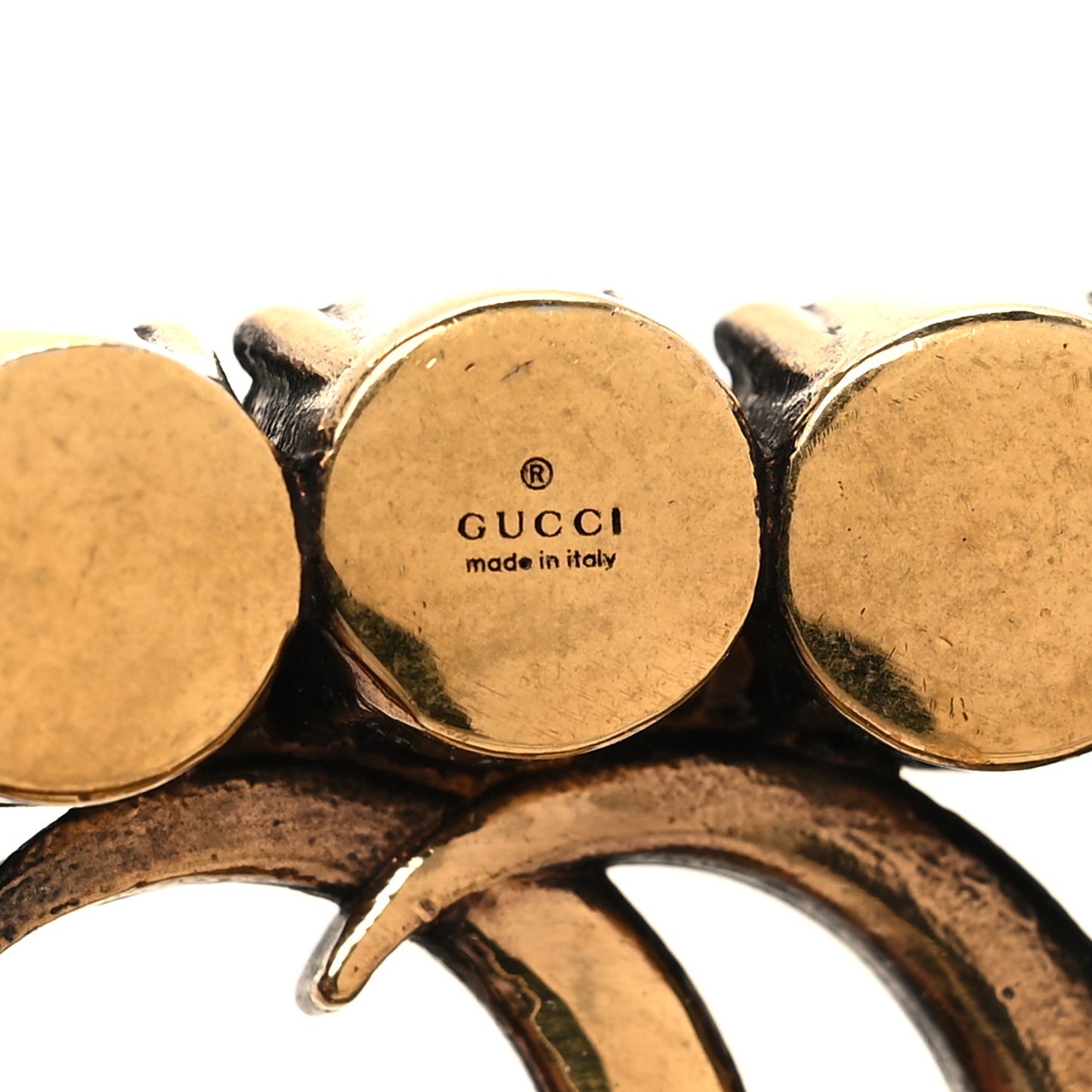 Metal Crystal Double G Brooch Aged Gold