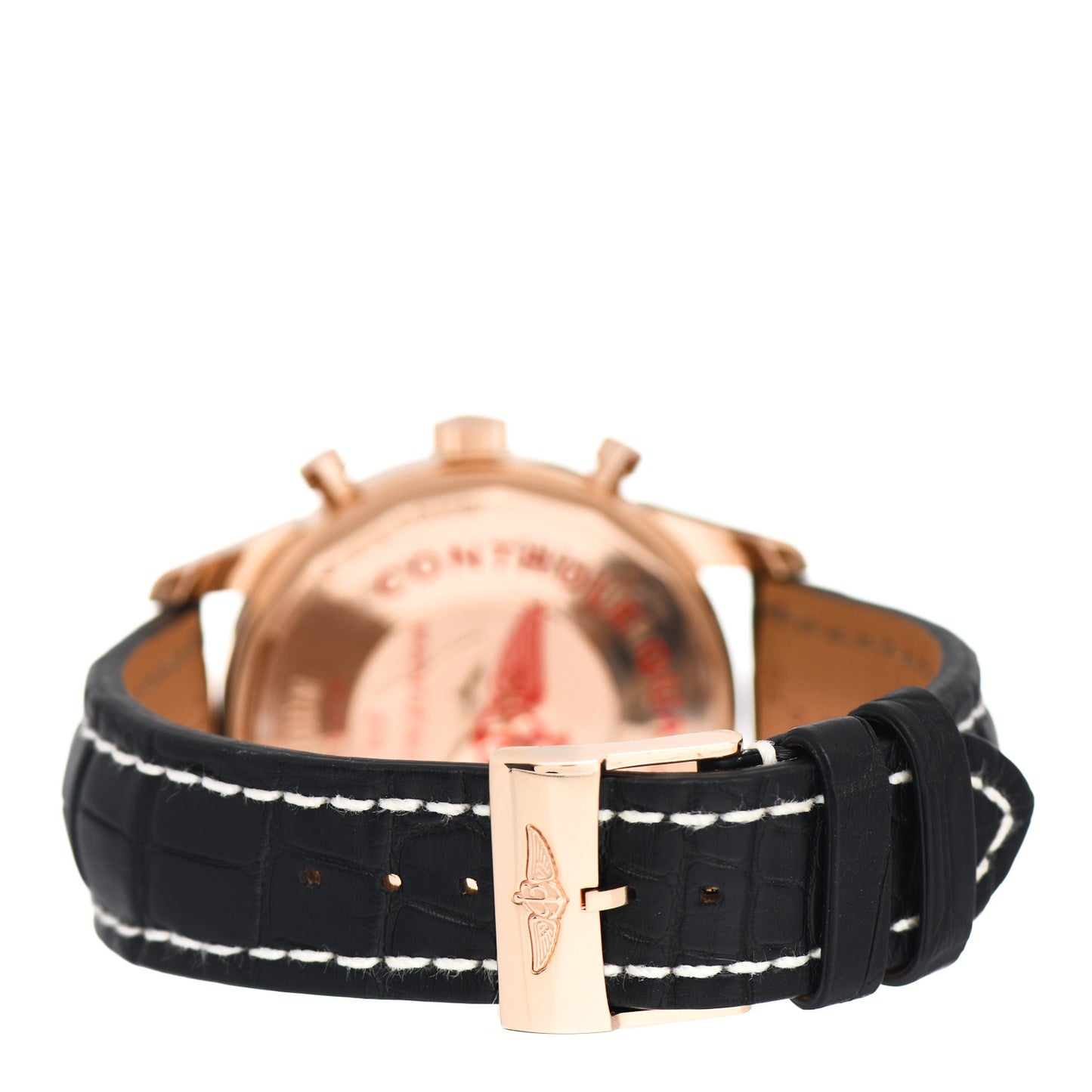 18K Rose Gold Alligator 46mm Transocean Unitime Chronograph Automatic Watch Black RB0510