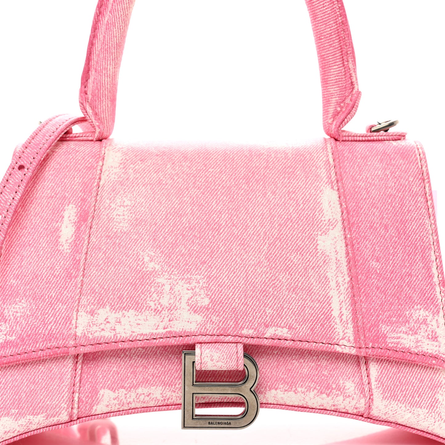 Nappa Denim Printed Small Hourglass Top Handle Bag Denim Pink