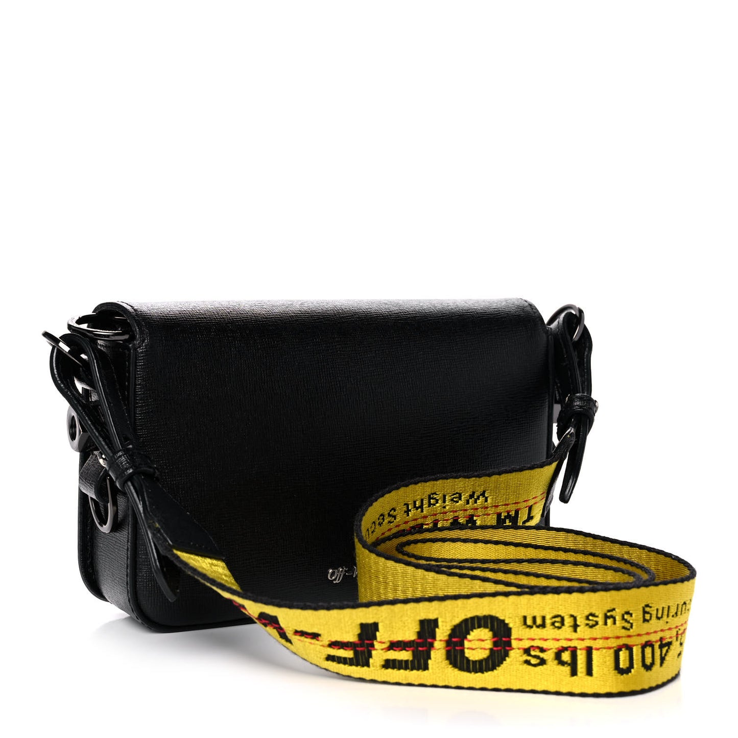 Saffiano Striped Mini Diag Binder Clip Bag Black White Yellow