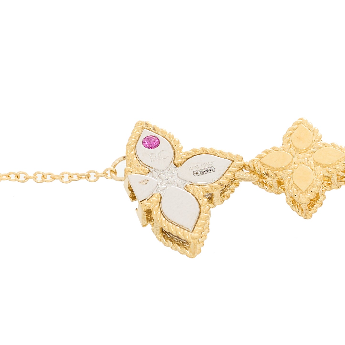18K Yellow White Gold Diamond Princess Flower Alternating Bracelet