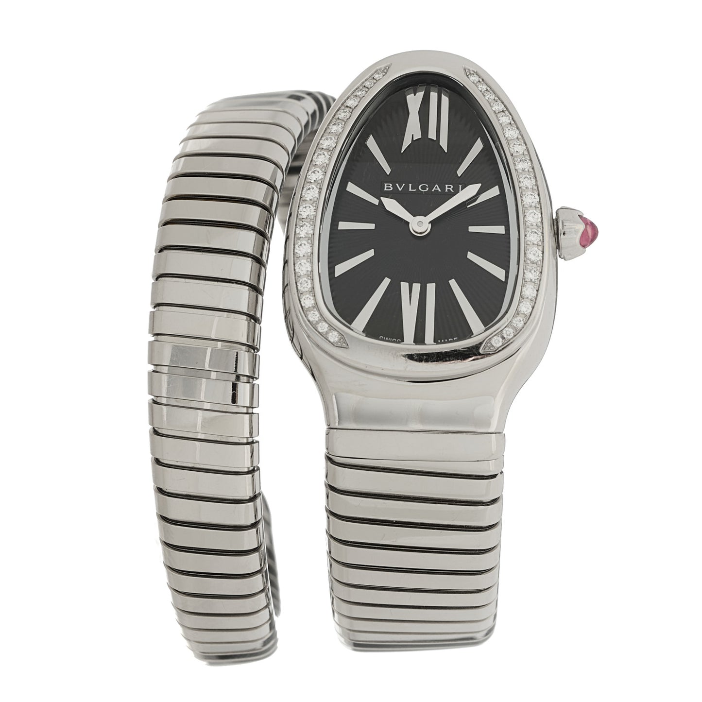 Stainless Steel Diamond Bezel 35mm Serpenti Tubogas Quartz Watch Black