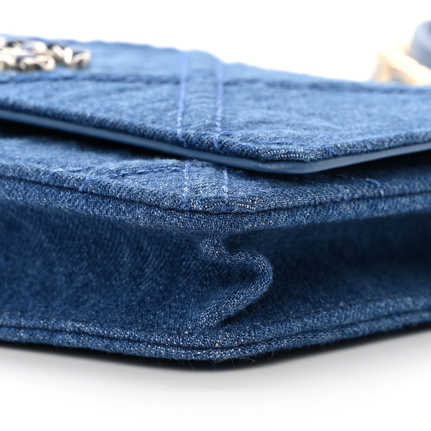 Denim Quilted Chanel 19 Wallet On Chain WOC Blue