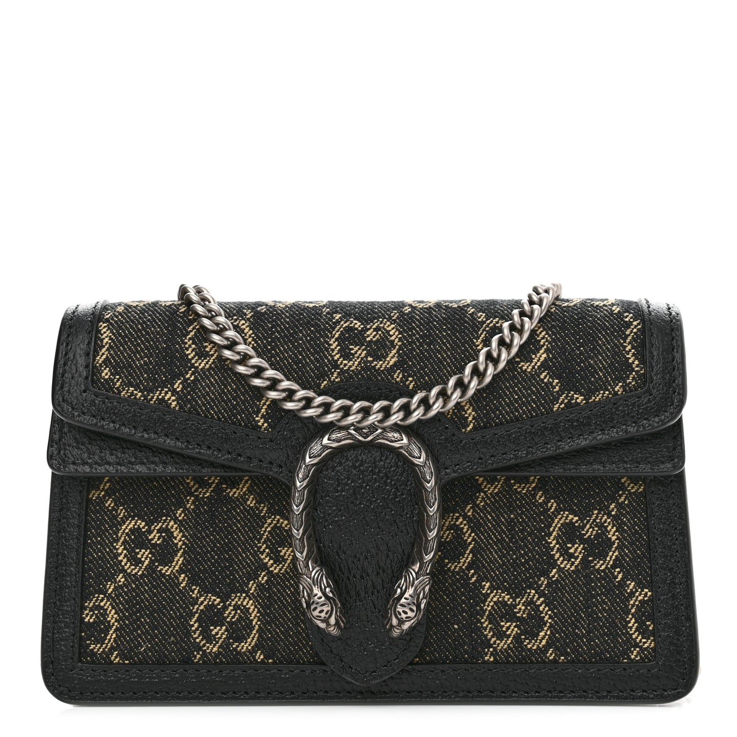 Jacquard Black Denim GG Monogram Super Mini Dionysus Shoulder Bag Black Ivory