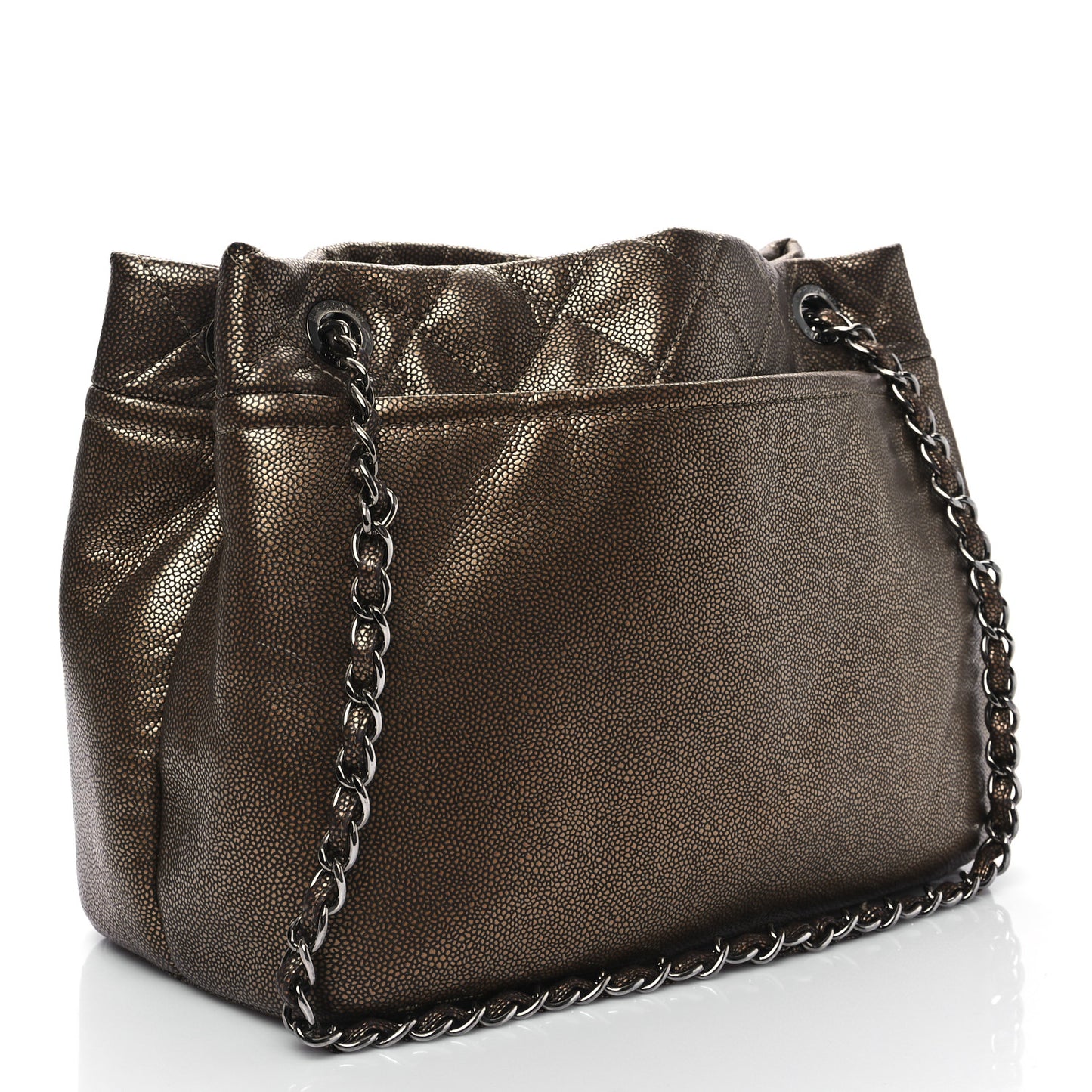 Metallic Caviar Quilted Large Timeless CC Soft Tote Bronze