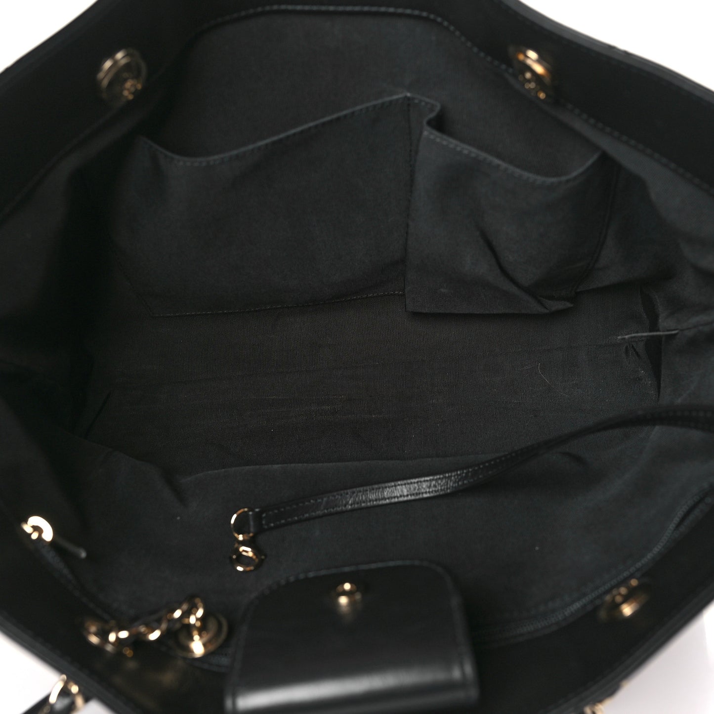 Glazed Calfskin Stitched Shopping Tote Black