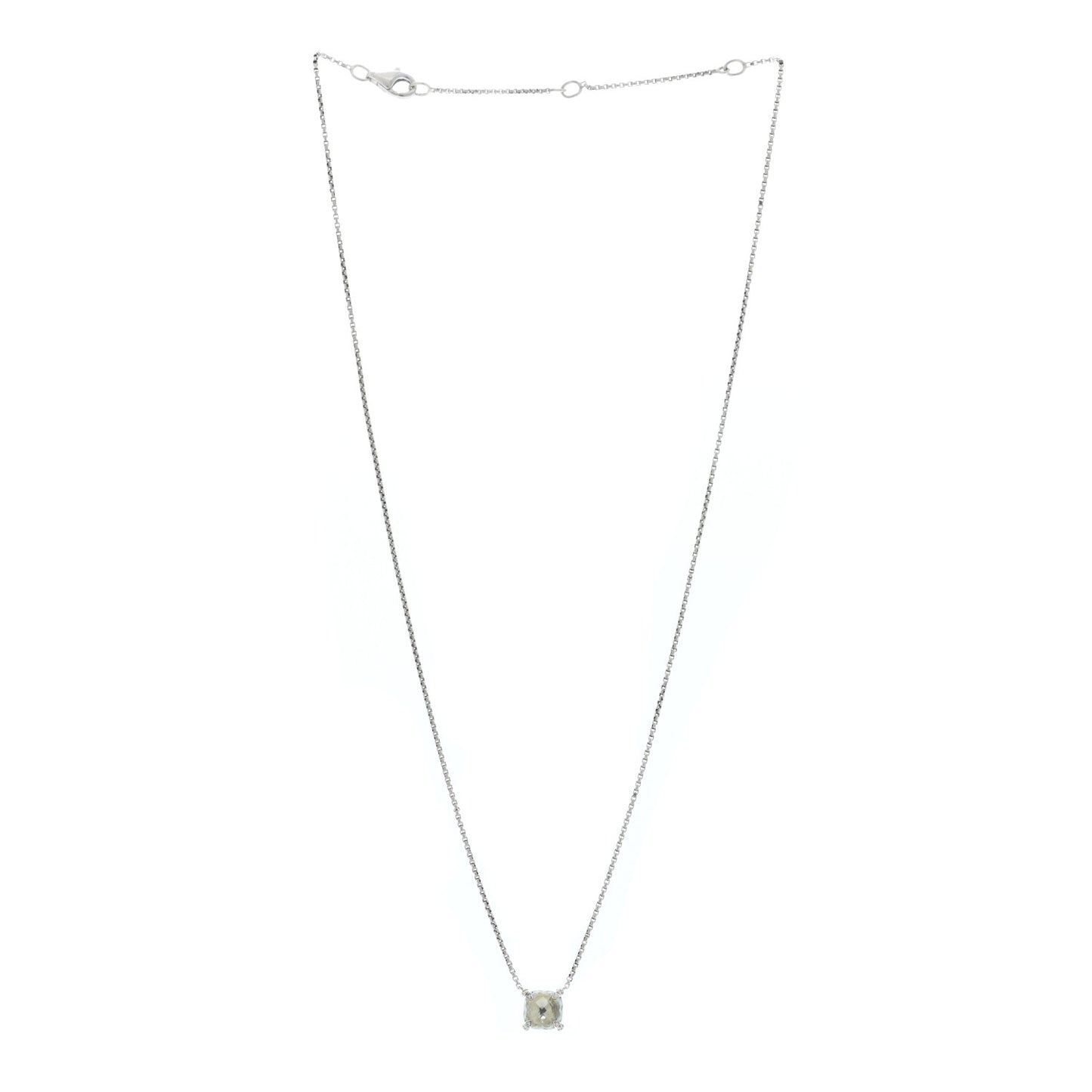 Sterling Silver Diamond Prasiolite 9mm Petite Chatelaine Pendant Necklace