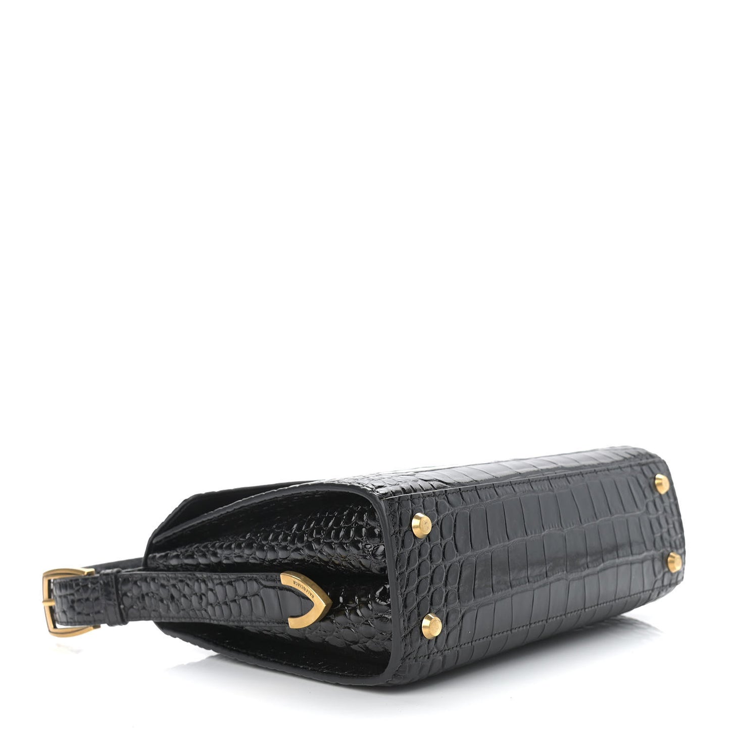 Shiny Calfskin Crocodile Embossed Medium Ghost Shoulder Bag Black