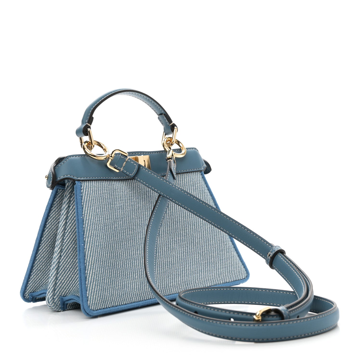 Fendi Denim Nappa Floral Embroidered Petite Peekaboo I SEE U Satchel Blue 3 of 9