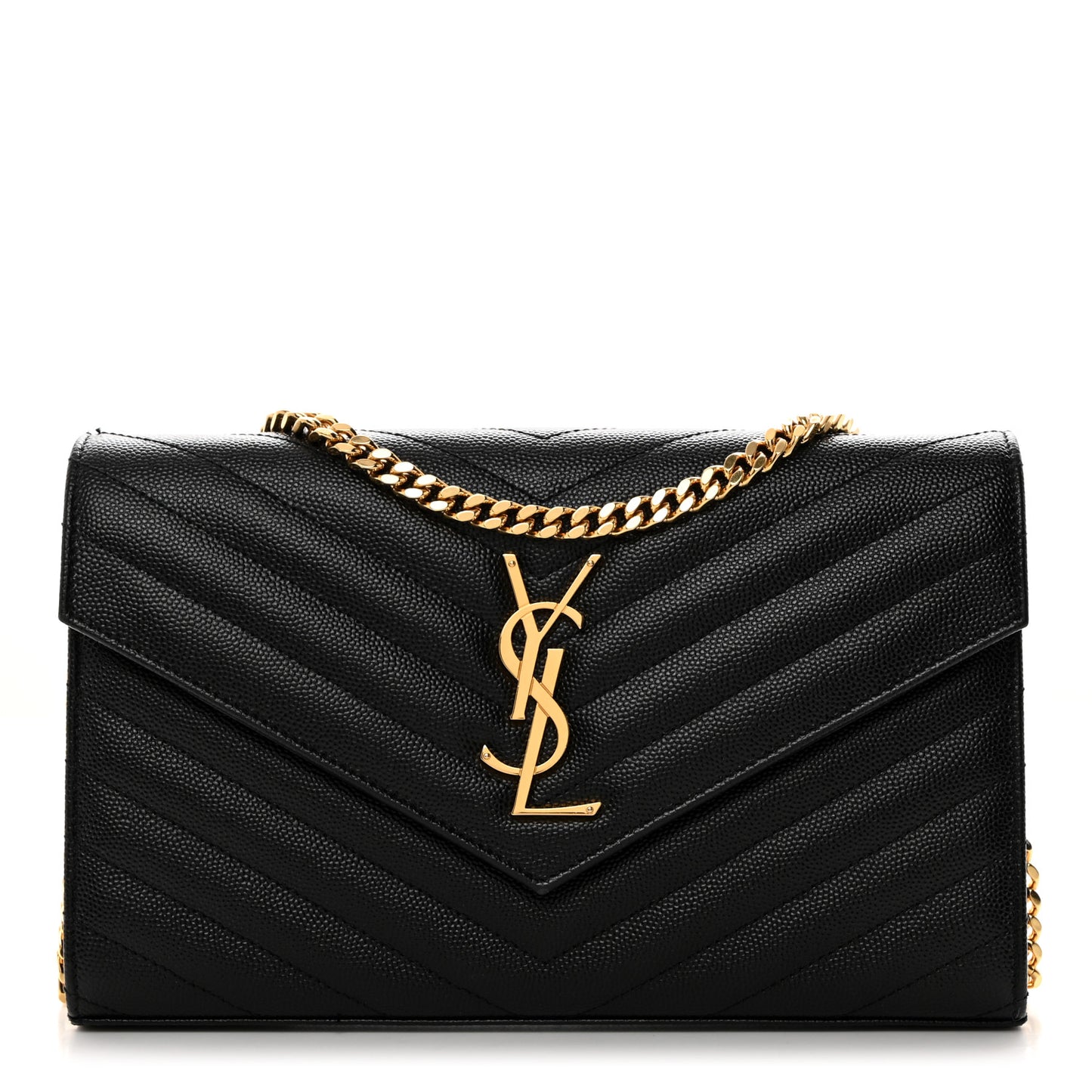 Grain De Poudre Matelasse Chevron Monogram Chain Wallet Black