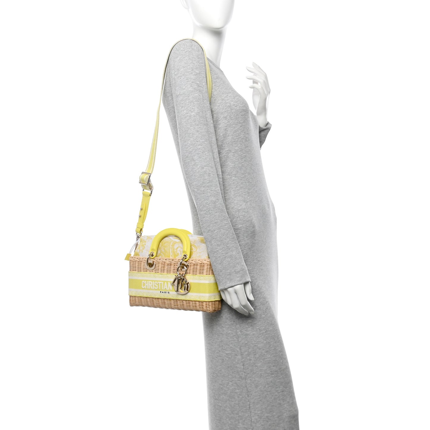 Wicker Oblique Dioriviera Medium Lady D-Joy Bag Natural Fluorescent Yellow