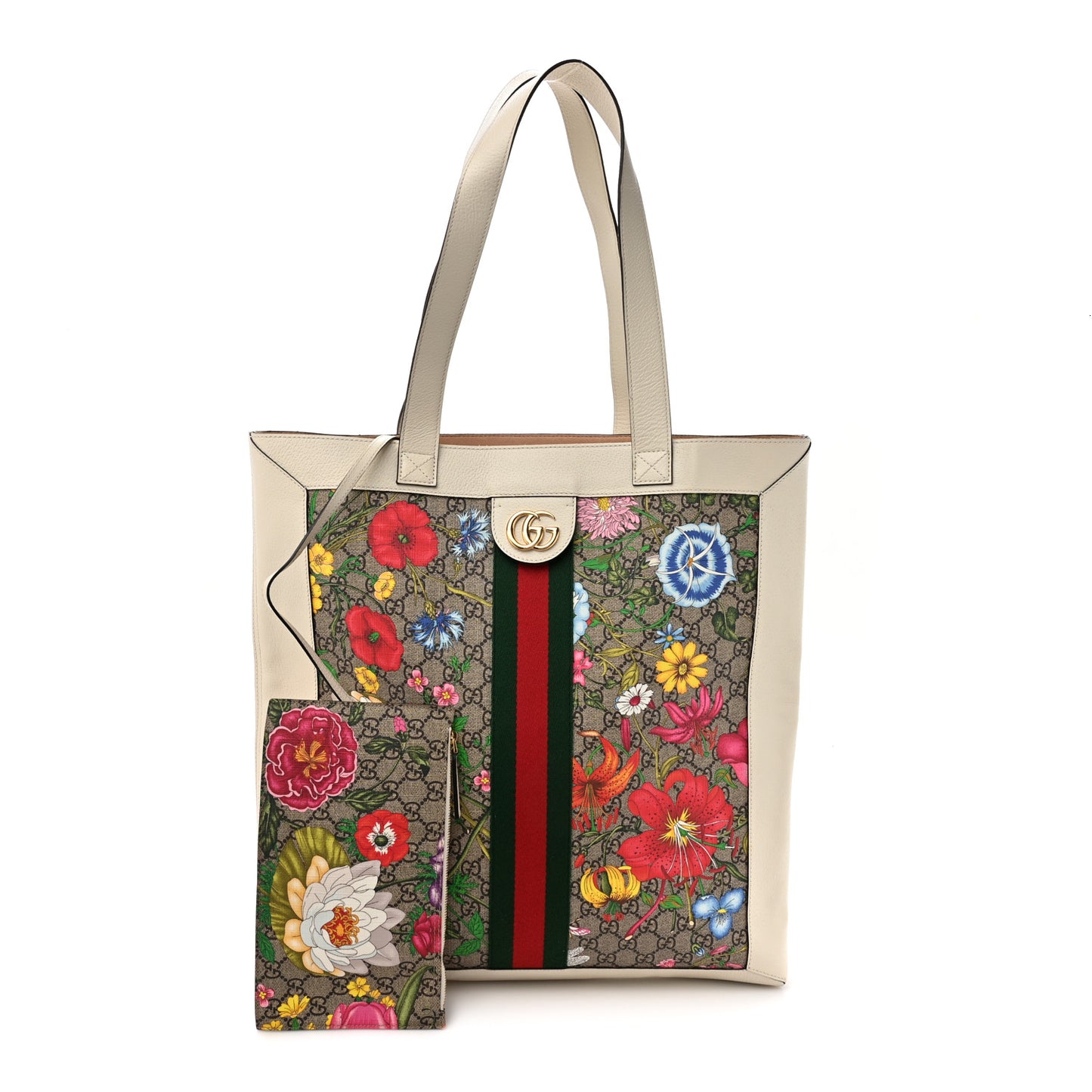 GG Supreme Monogram Flora Web Ophidia Vertical Shopping Tote White