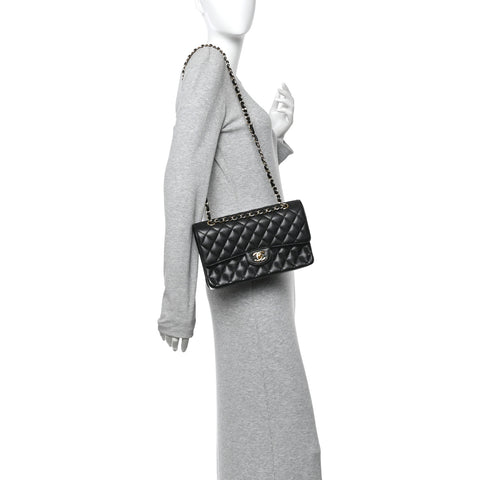 Caviar Quilted Medium Double Flap Black