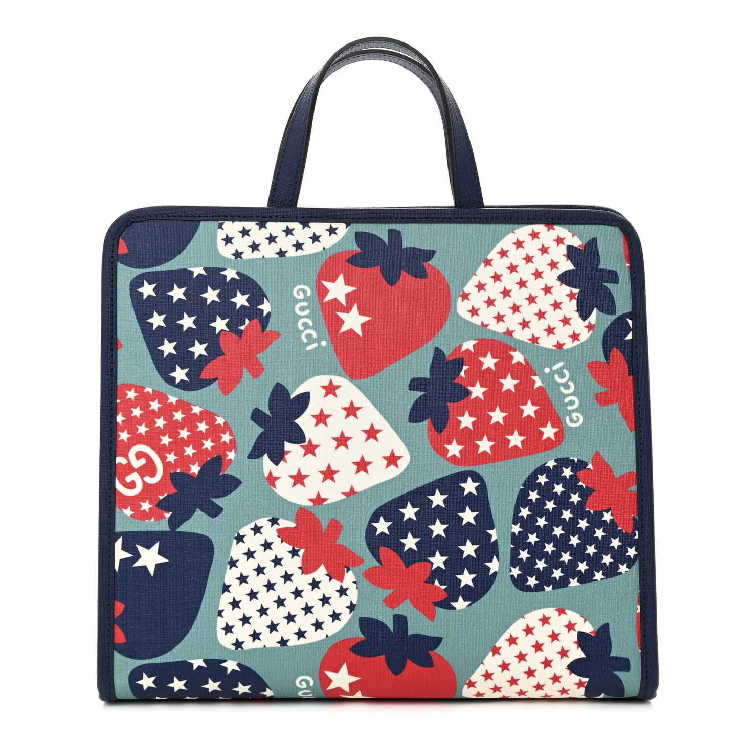 Coated Canvas Strawberry Stars Childrens Tote Red White Blue