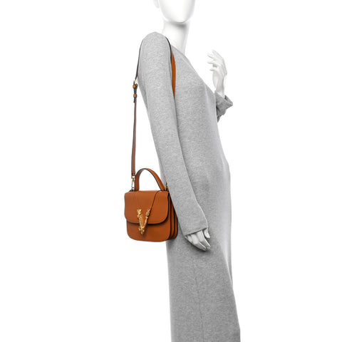 Vitello Barocco Virtus Small Top Handle Shoulder Bag Brown