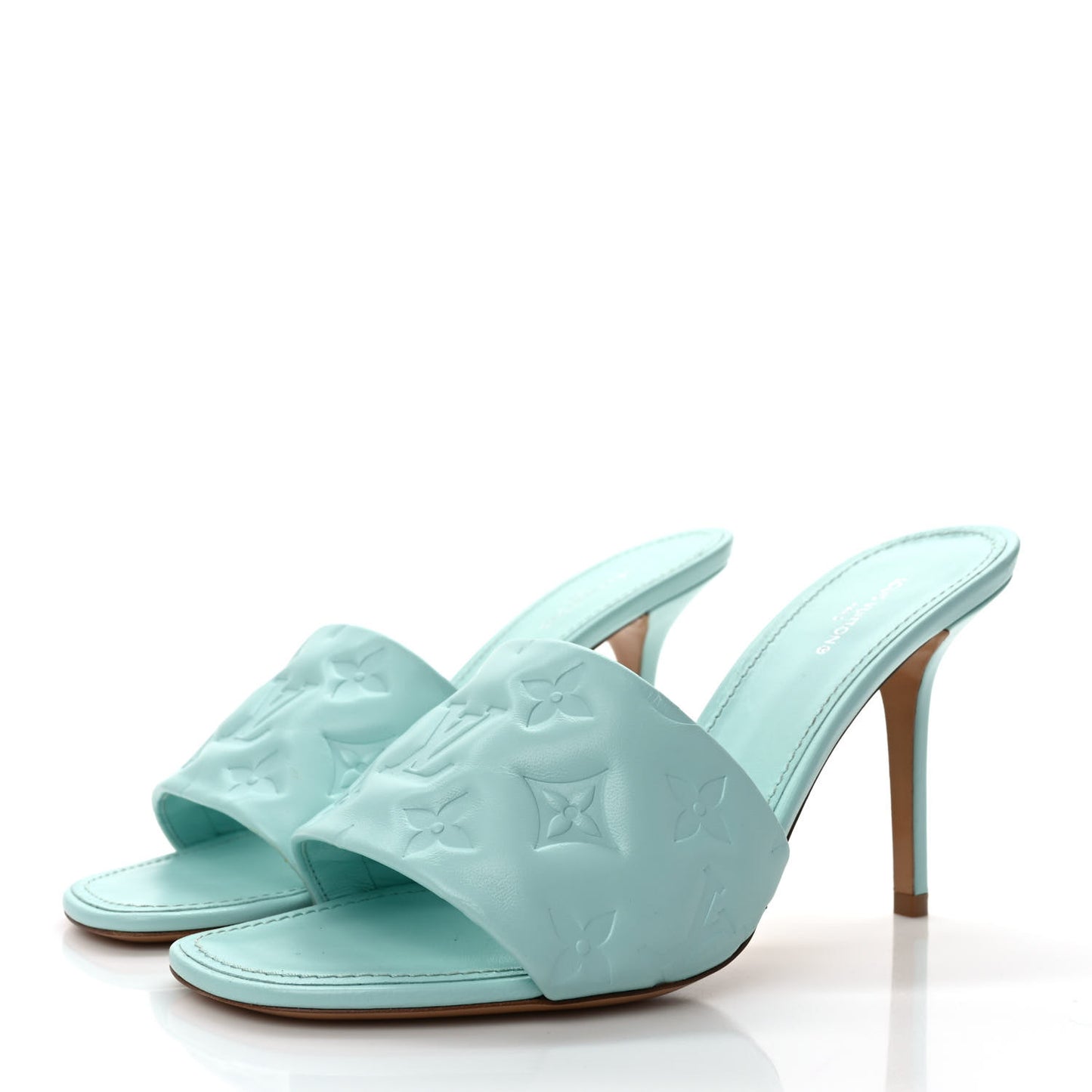 Lambskin Embossed Monogram Revival High Heel Mules 39 Light Blue