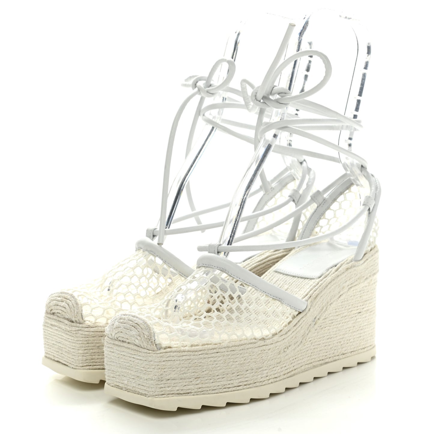 Mesh Lambskin Sporty Web Stretch Ankle Tie Espadrilles 37 Optic White