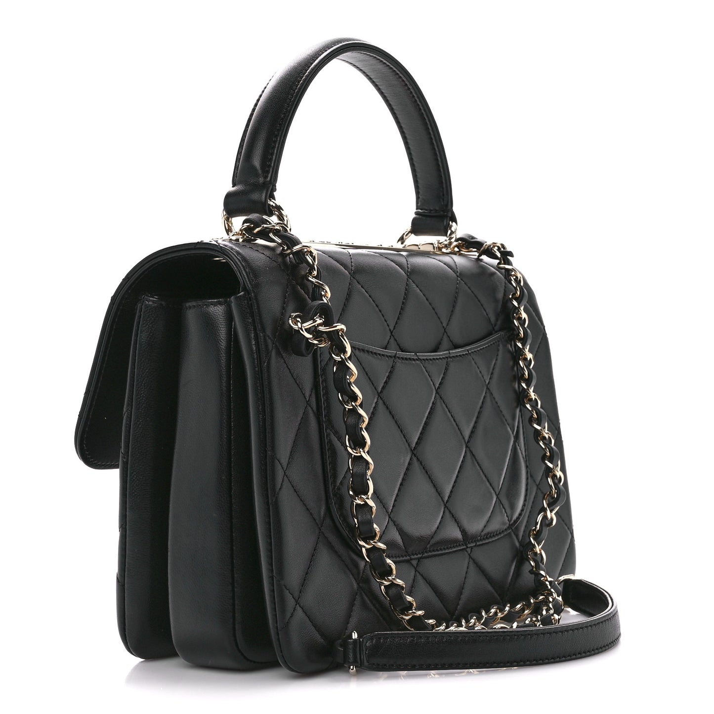 Lambskin Quilted Small Trendy CC Dual Handle Flap Bag Black