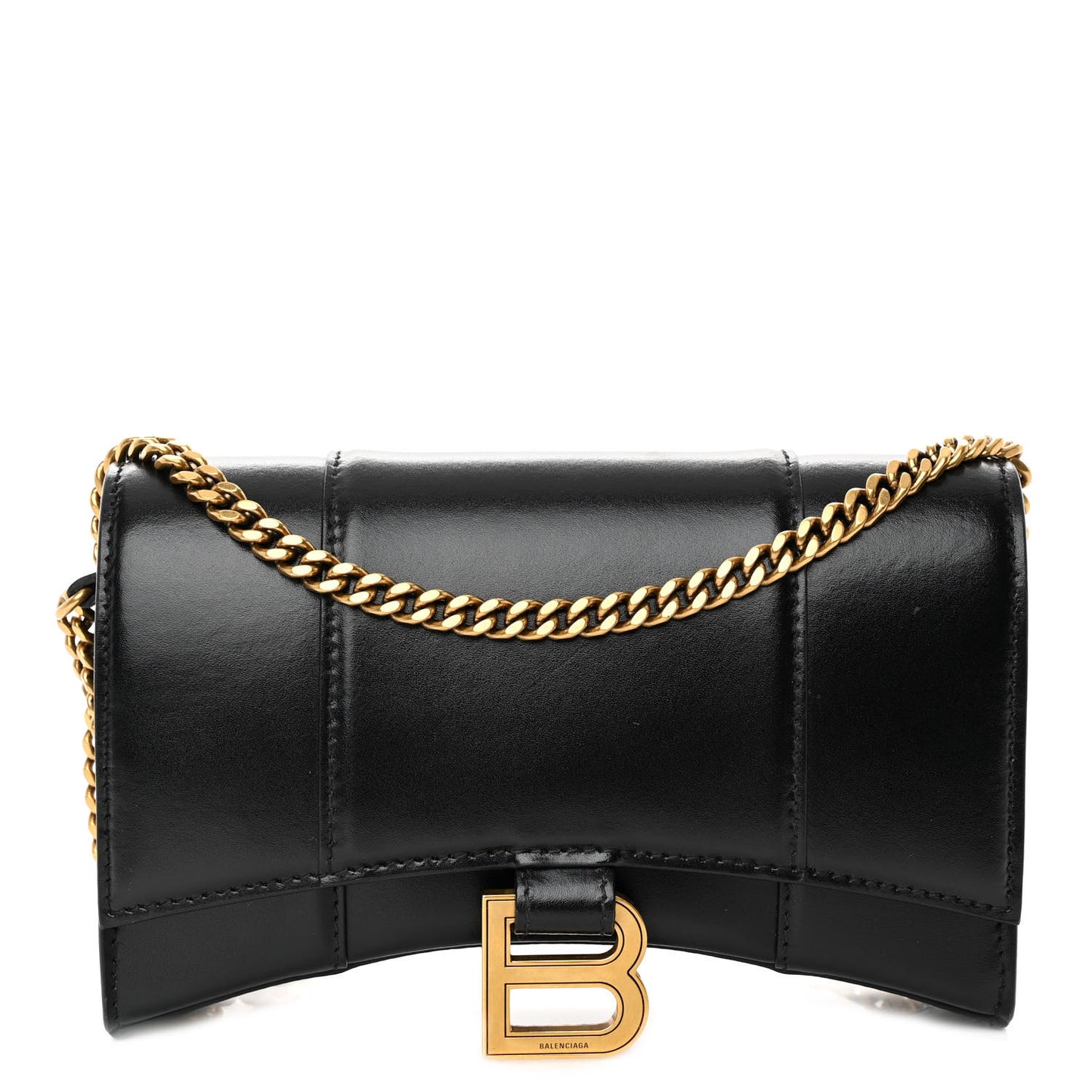 Shiny Box Calfskin Hourglass Chain Bag Black