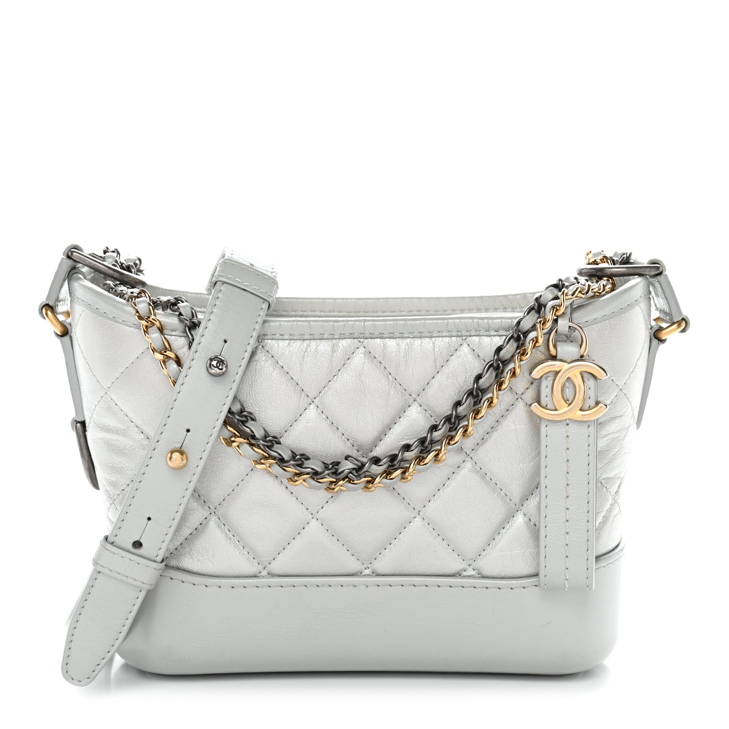 Chanel Metallic Aged Calfskin Quilted Small Gabrielle Hobo Silver