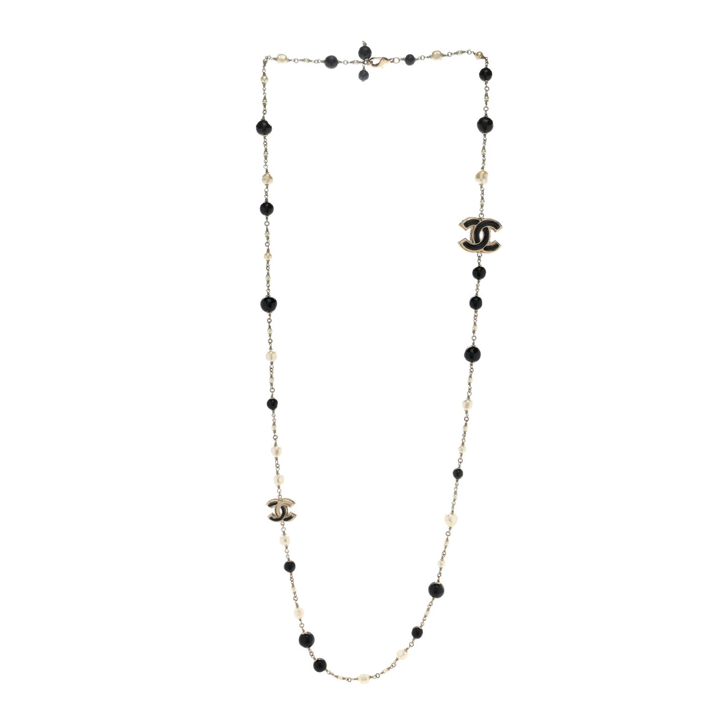 Pearl Beaded CC Long Necklace Black