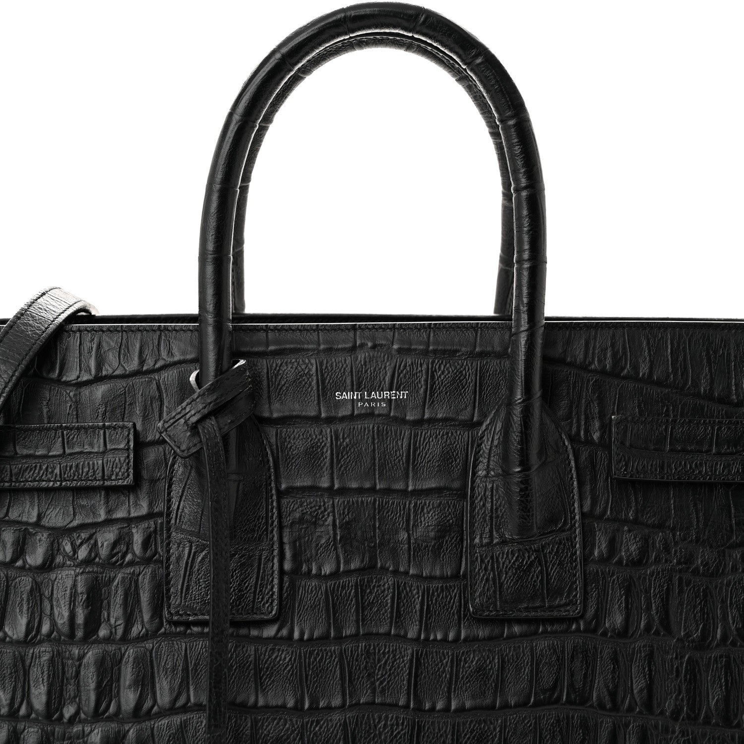 Saint Laurent Calfskin Crocodile Embossed Small Sac de Jour Black 8 of 12
