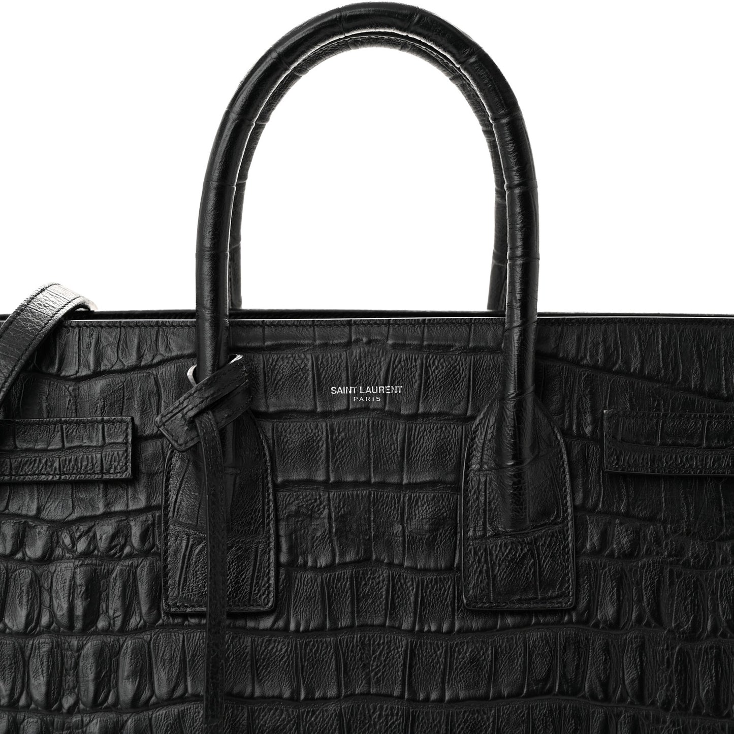 Calfskin Crocodile Embossed Small Sac de Jour Black