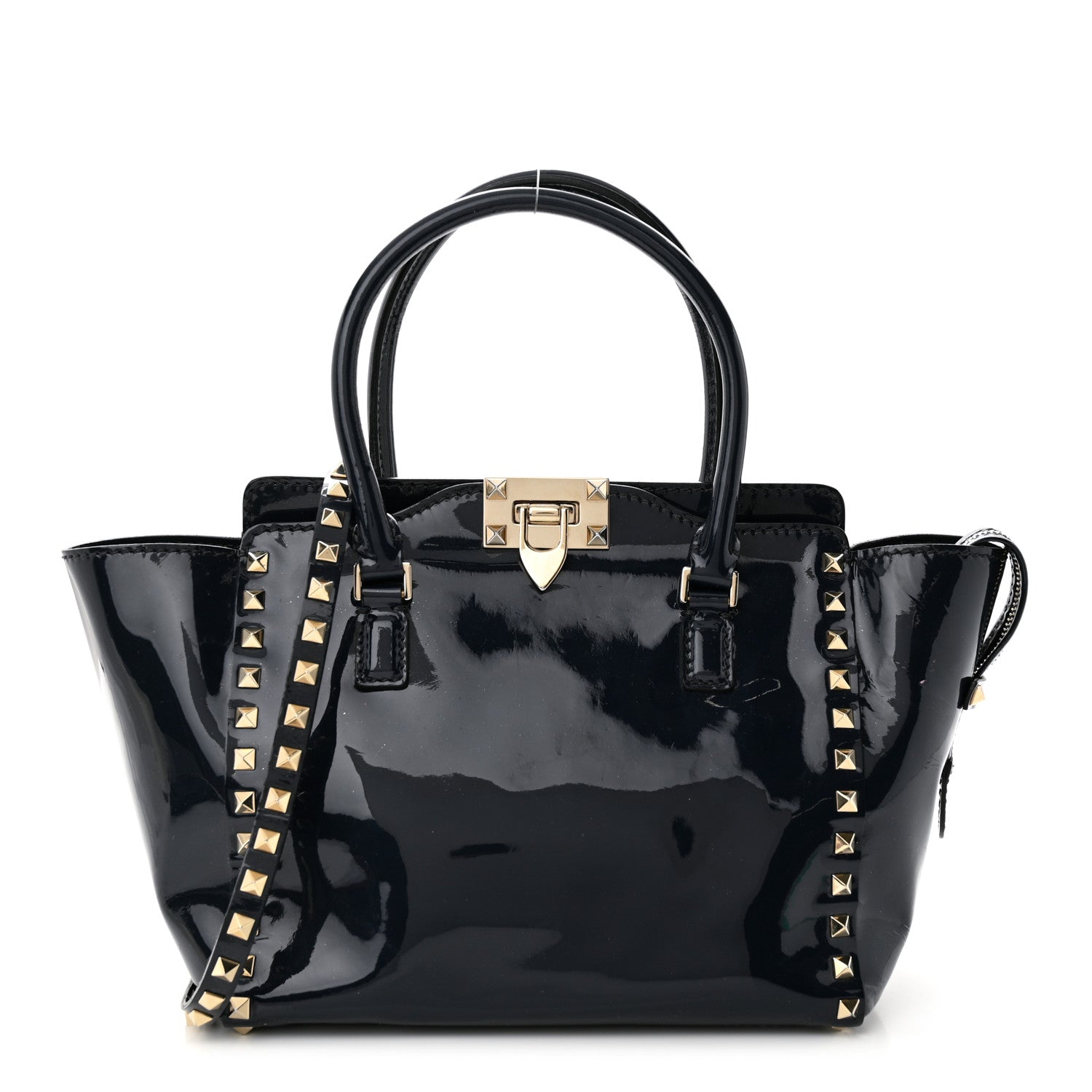 Valentino Garavani Patent Small Rockstud Double Handle Tote Marine 1 of 20