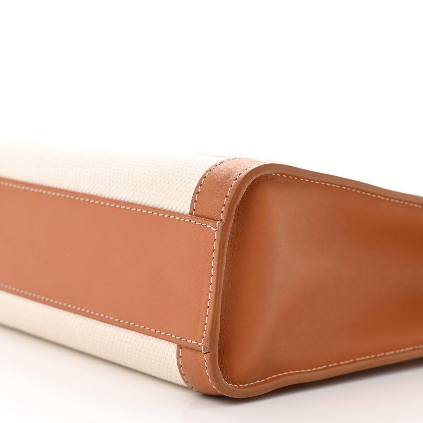 Canvas Calfskin Logo Print Small Vertical Cabas Natural Tan