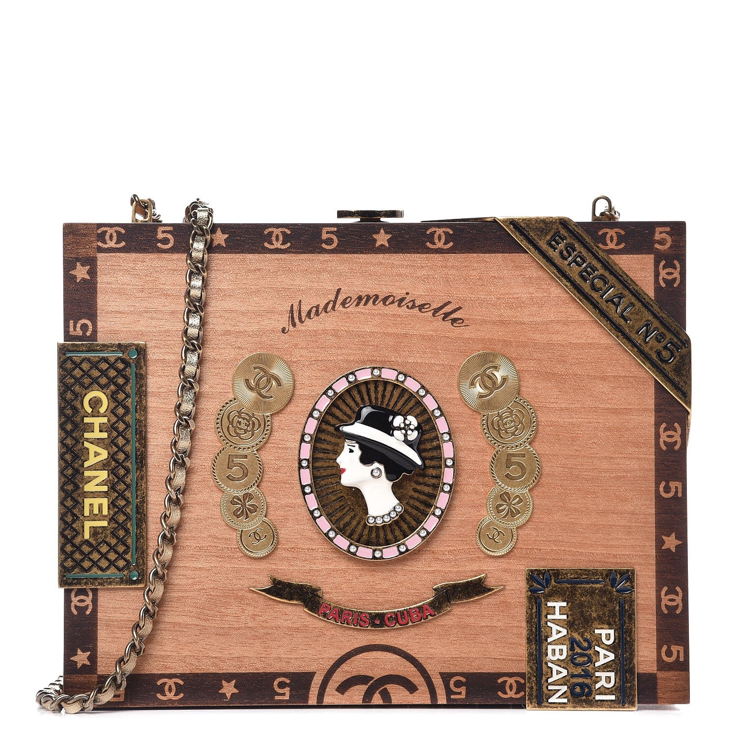 Chanel Wood Havana By Night Cigar Box Minaudiere Brown 278719